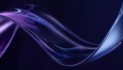 Poster - flowing glass wave with futuristic neon purple and blue reflections on a dark background, abstract fluidity, modern design
