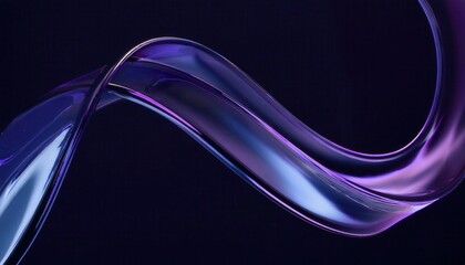 Poster - flowing glass wave with futuristic neon purple and blue reflections on a dark background, abstract fluidity, modern design