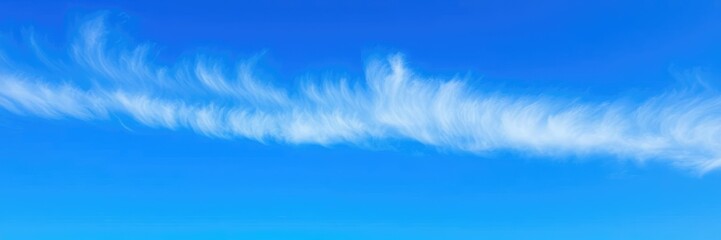 Wall Mural - High angle shot of the blue sky with horizontal stripes of white clouds against a bright blue background, white clouds, atmospheric conditions, clear skies