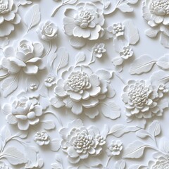 Poster - Seamless A delicate and elegant pattern of white flowers creating a serene and calming atmosphere for home decor