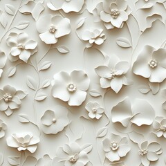 Poster - Seamless An elegant white flower wallpaper featuring a beautiful floral design perfect for modern and classic interiors