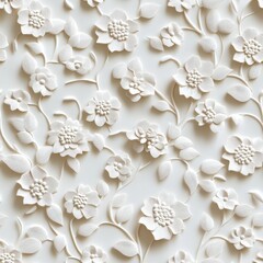 Poster - Seamless An arrangement of white flowers on a white background creating a soft and ethereal aesthetic for various uses
