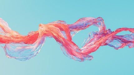 A unique and modern wallpaper design consisting of an abstract 3D rendering, where a wavy, iridescent metallic shape is suspended above the water, accompanied by its reflection