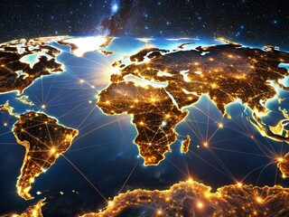 Poster - World Map Illuminated: Long Exposure Night Lights Global Connectivity