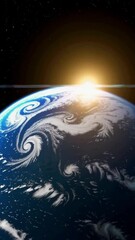 Poster - Mesmerizing sunrise over earth from space featuring swirling cloud patterns