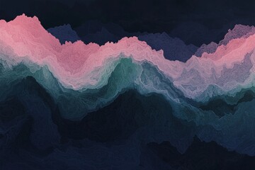 Poster - a curved wave in motion set against an abstract fluid gradient design in teal to olive green, perfec