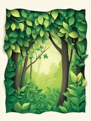 Aufkleber - Lush green trees and delicate leaves illustrated in vibrant design for eco friendly themes and sustainability ideas