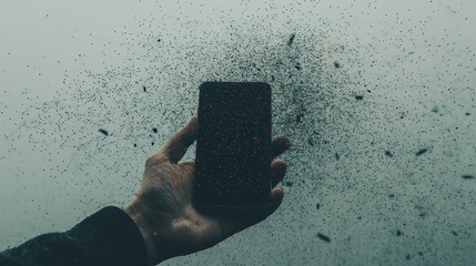 Poster - The background is an abstract image of a robotic hand touching a digital phone