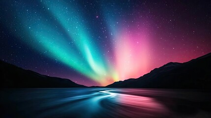 aurora borealis northern lights concept. breathtaking northern lights illuminating a serene landscap