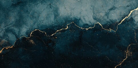 Poster - a dark blue abstract background features triangular patterns in gold with gilded lines, available as