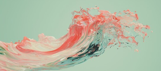 Poster - Luxurious abstract art characterized by soft flowing lines and geometric motifs, with a bold contrast of crimson red and sky blue, resembling an image captured with an HD camera