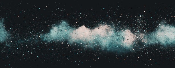 Poster - Abstract waves in shades of teal and green, accompanied by digital particles, flow through cyberspace to represent data movement and interconnectedness