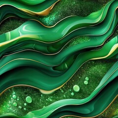 Poster - seamless beautiful green and gold waves flowing together in a captivating abstract design evoking de