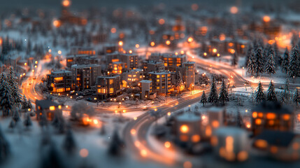Aufkleber - A cinematic panorama of a city illuminated by the warm glow of district heating systems, where the