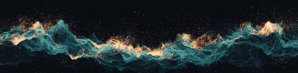 Poster - A vibrant teal representation of data connections is shown in abstract form, with each dot symbolizing a node