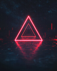 Poster - Bold futuristic design where luminous neon geometry overlays a shadowed cyber background, intense