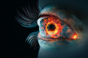 Aufkleber - Poetic illustration of an eye with a deep, reflective iris that mirrors abstract cosmic elements,