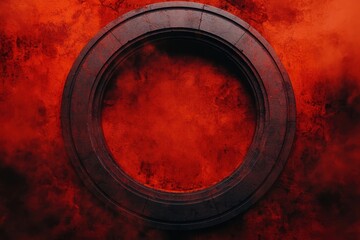 Poster - circular turbine, radial design, industrial concept, red background,