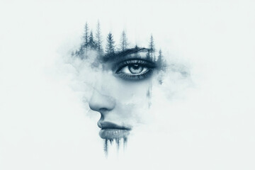 Aufkleber - A minimalist digital composition that emphasizes a pair of radiant eyes, where an ethereal gaze of