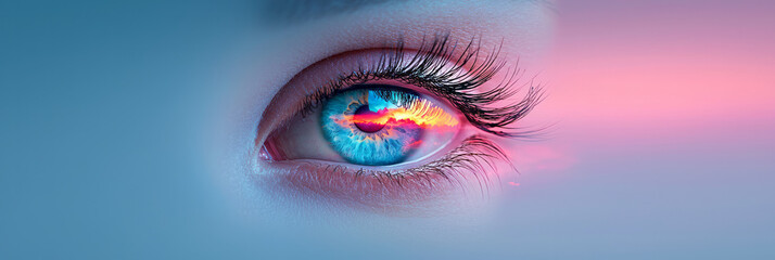 Fototapete - Minimalist composition capturing a solitary eye with a mesmerizing, iridescent iris reflecting a