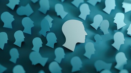 Poster - head silhouette design, minimalist style shows numerous profiles, unique.