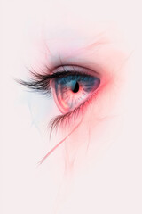 Poster - Minimal digital illustration of a serene eye with a translucent iris, layered with subtle celestial