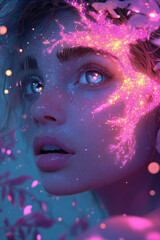 Aufkleber - A vibrant illustration featuring a radiant young woman with captivating, alluring eyes, her