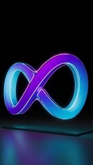 Poster - Color shift of neon infinity loop reflecting on glossy surface in motion