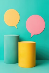 Poster - Colorful speech bubbles in geometric shapes, vibrant and inviting.