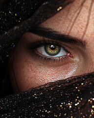 Aufkleber - A cinematic close-up capturing the enchanting gaze of a charming beauty, her eyes sparkling with
