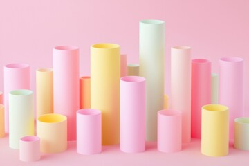 Poster - Vibrant pastel cylinders in pink and yellow create a stunning visual display, ideal for advertising and design inspiration.