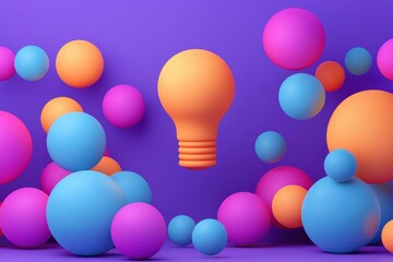Poster - design light bulb with bright orange and purple spheres, vibrant.