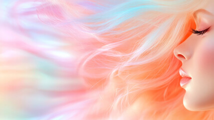 Aufkleber - Ethereal close-up where every strand of her luminous hair is captured in soft focus, accented by