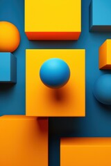 Poster - Colorful geometric shapes including blue and orange spheres and squares.