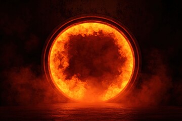 Poster - circular turbine, radial design, glowing orange, fiery, intense atmosphere