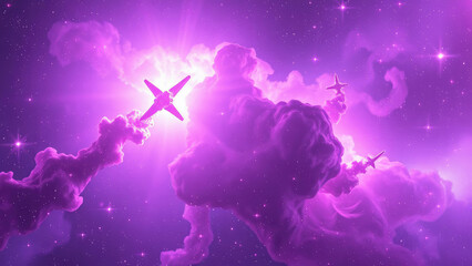 Wall Mural - iridescent purple nebula with swirling cosmic dust in a vast star field , cosmos, cosmic dust, nebul