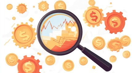 Poster - Financial Analysis, Magnifying Growth, Abstract Background, Stock Photo