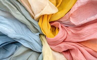 Poster - Vibrant textured patchwork colorful fabric in soft hues, creating a warm feeling.