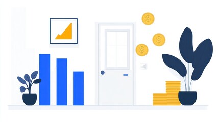 Poster - Interior office, business growth, financial success, simple concept