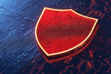 Poster - Cybersecurity protection shield, antivirus action, digital safety.