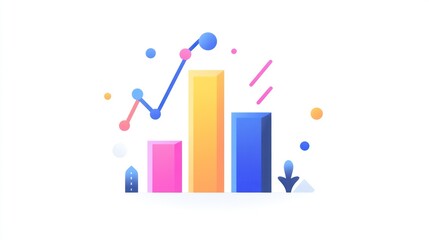 Poster - Colorful bar graph chart showing upward trend, background with design elements