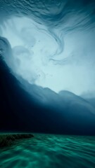 Poster - A dark blue sky with a storm cloud. The sky is filled with water vapor. The clouds are white and dark blue