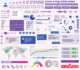 Poster - set of ui/ux elements for websites and mobile applications: buttons, forms, menus, panels, icons, lo