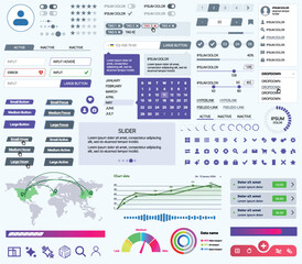 Poster - set of ui/ux elements for websites and mobile applications: buttons, forms, menus, panels, icons, lo