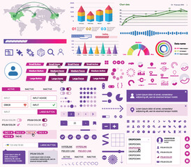 Poster - set of ui/ux elements for websites and mobile applications: buttons, forms, menus, panels, icons, lo