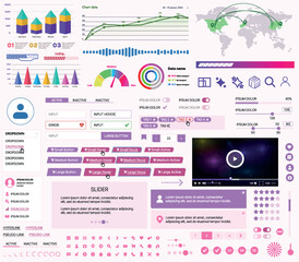Poster - set of ui/ux elements for websites and mobile applications: buttons, forms, menus, panels, icons, lo