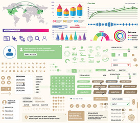 Poster - set of ui/ux elements for websites and mobile applications: buttons, forms, menus, panels, icons, lo