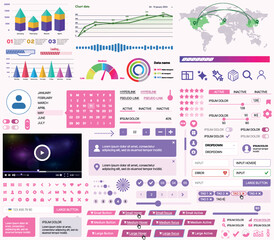 Poster - set of ui/ux elements for websites and mobile applications: buttons, forms, menus, panels, icons, lo