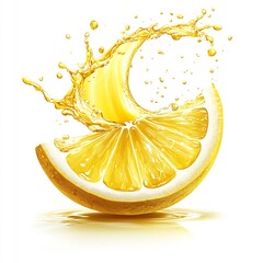 Poster - Vibrant Lemon Slice Flying Through Air with Splash of Water for Refreshment : Generative AI