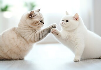 Poster - Adorable Cats Playfully Interacting with Each Other in Bright Light : Generative AI
